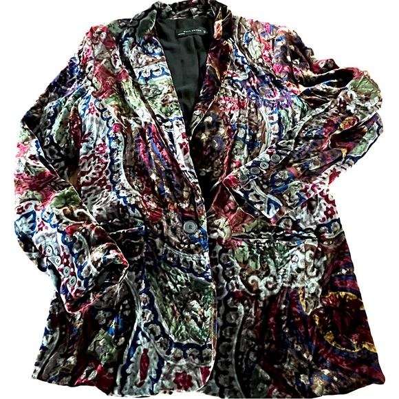 ZARA Women’s Silk Velvet Paisley Floral Print Blazer Size M Boho Artsy Grunge - Picture 9 of 13